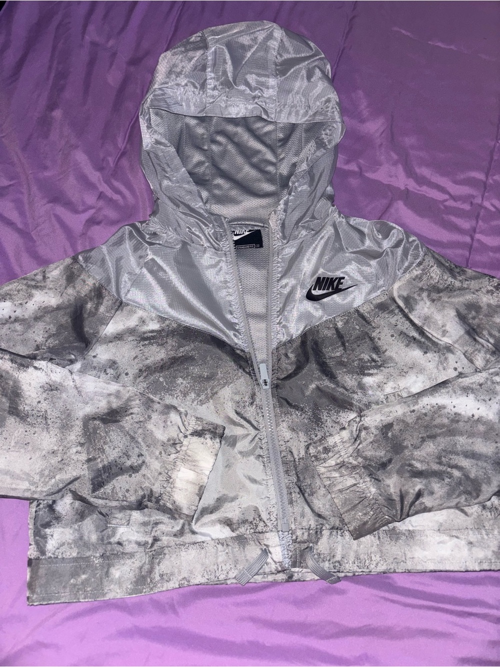 Nike Kids Silver and Gray Hooded Rain Jacket